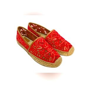 NWT- TORY BURCH Red Floral Espadrille Flats
